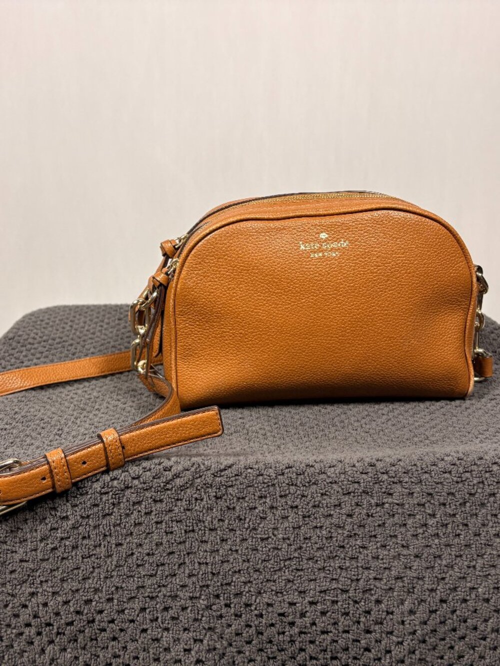 Kate Spade | Pebbled Leather Dome Crossbody Bag | Tan | Double Zip | Medium - Picture 2 of 14